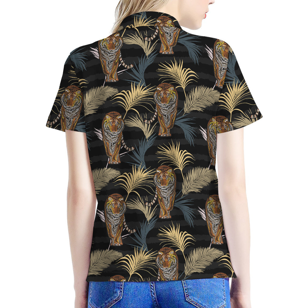 Vintage Tropical Tiger Pattern Print Women's Polo Shirt