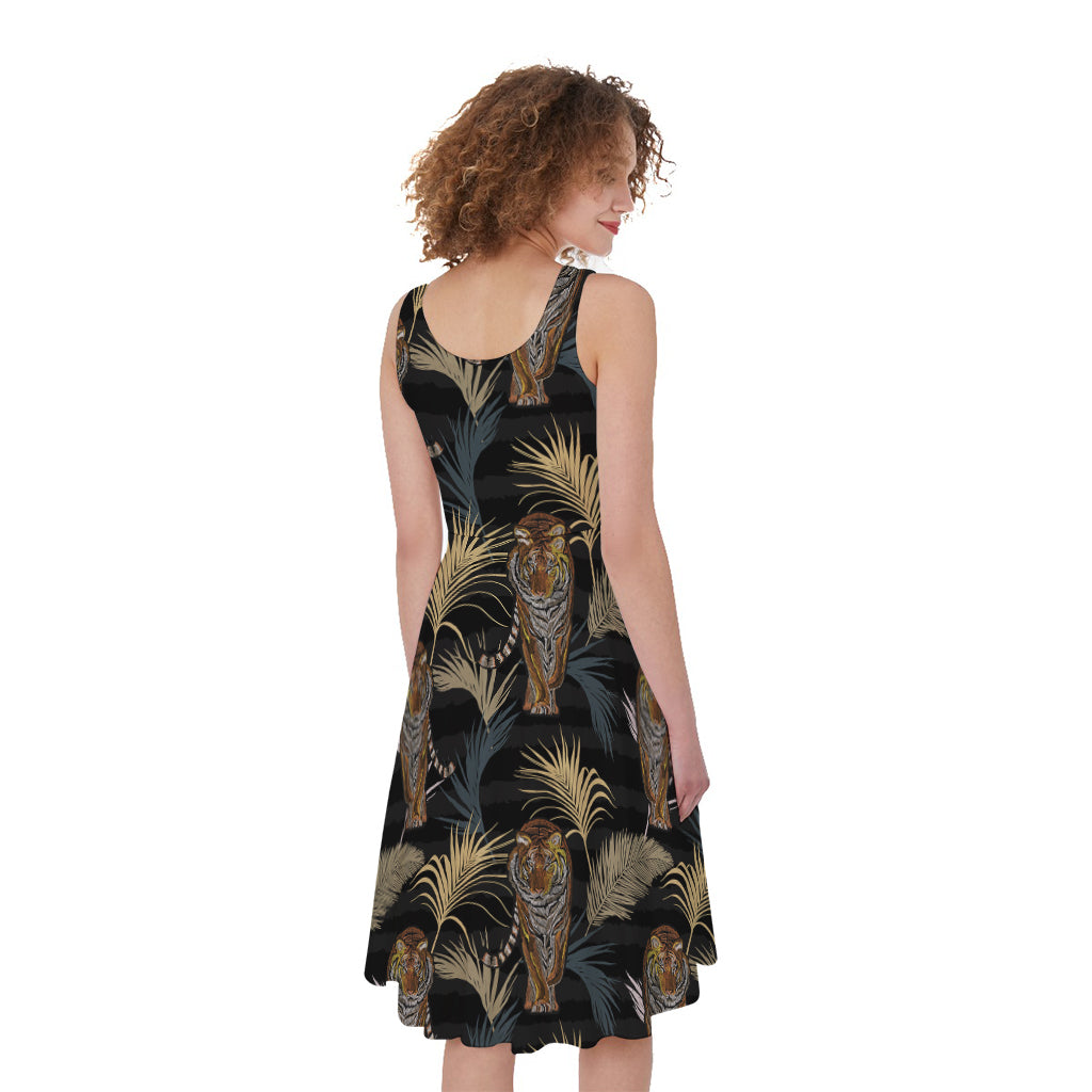 Vintage Tropical Tiger Pattern Print Women's Sleeveless Dress