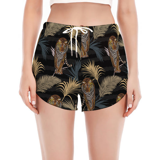 Vintage Tropical Tiger Pattern Print Women's Split Running Shorts