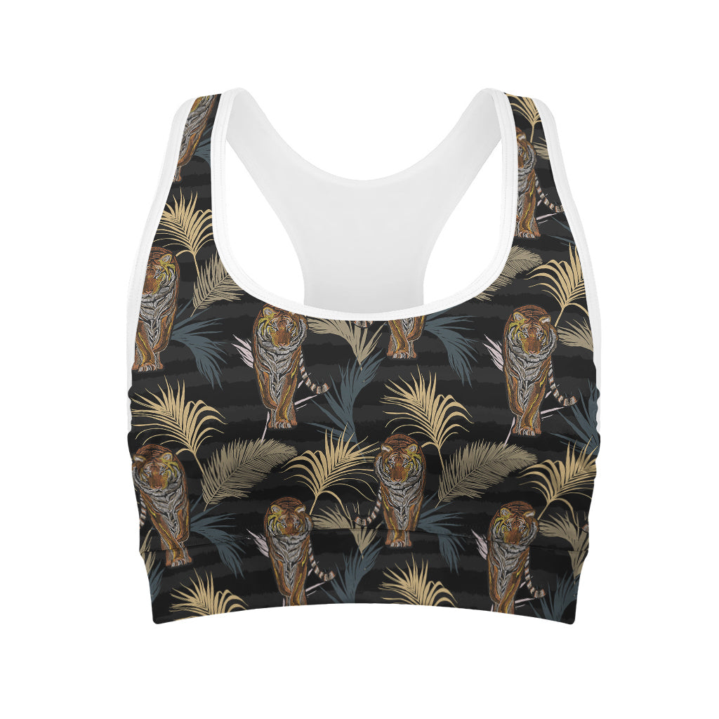 Vintage Tropical Tiger Pattern Print Women's Sports Bra