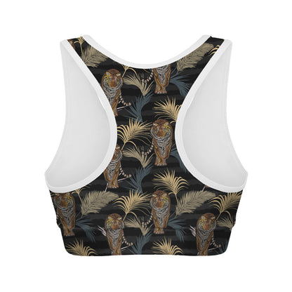 Vintage Tropical Tiger Pattern Print Women's Sports Bra