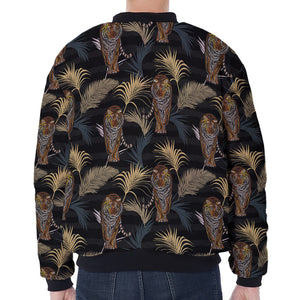 Vintage Tropical Tiger Pattern Print Zip Sleeve Bomber Jacket