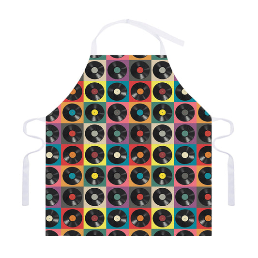 Vintage Vinyl Records Pattern Print Adjustable Apron