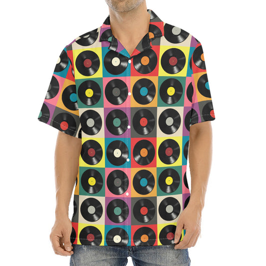 Vintage Vinyl Records Pattern Print Aloha Shirt