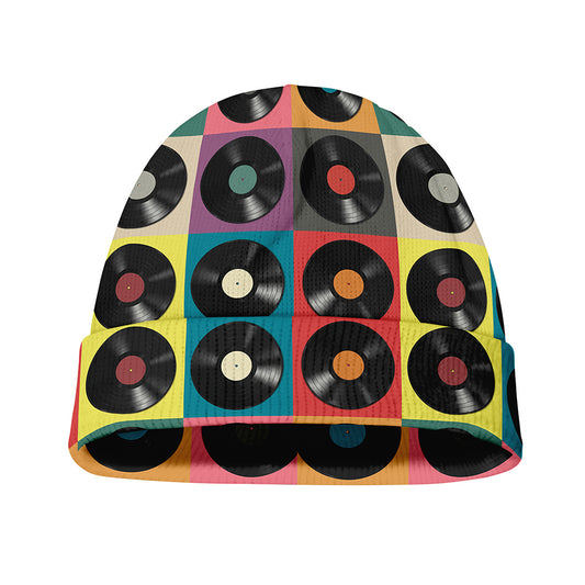Vintage Vinyl Records Pattern Print Beanie