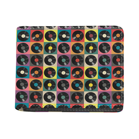 Vintage Vinyl Records Pattern Print Bifold Wallet