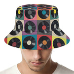 Vintage Vinyl Records Pattern Print Bucket Hat