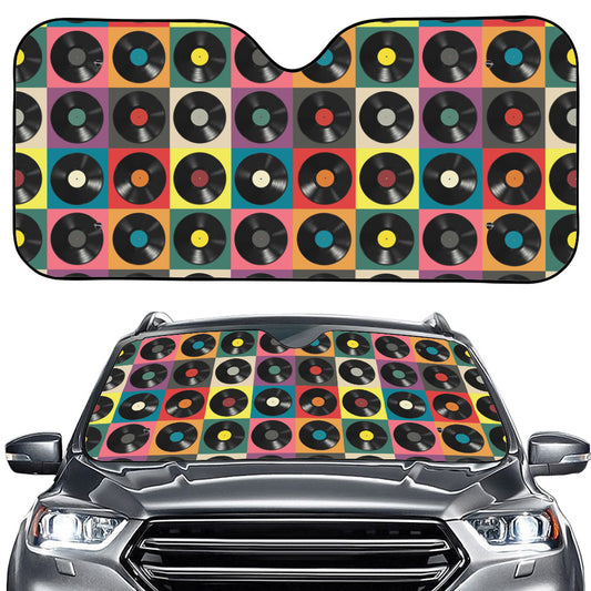 Vintage Vinyl Records Pattern Print Car Windshield Sun Shade
