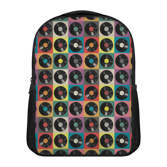 Vintage Vinyl Records Pattern Print Casual Backpack