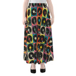 Vintage Vinyl Records Pattern Print Chiffon Maxi Skirt