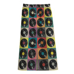Vintage Vinyl Records Pattern Print Cotton Front Slit Maxi Skirt
