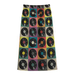 Vintage Vinyl Records Pattern Print Cotton Front Slit Maxi Skirt