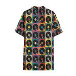 Vintage Vinyl Records Pattern Print Cotton Hawaiian Shirt