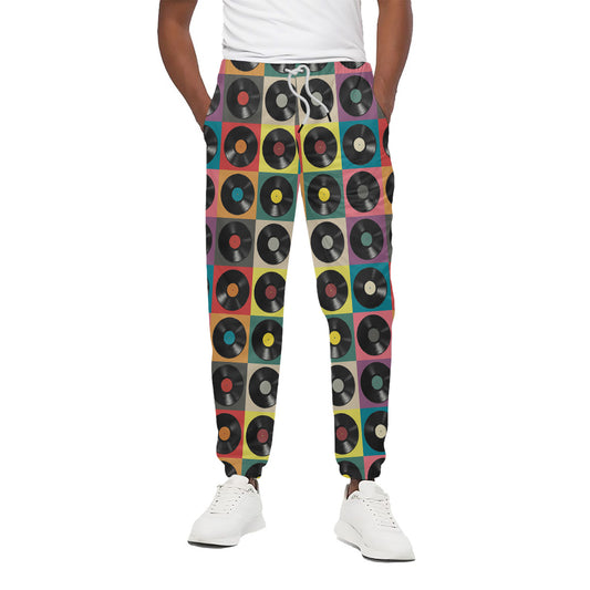 Vintage Vinyl Records Pattern Print Cotton Pants