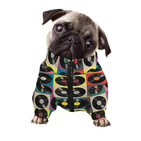 Vintage Vinyl Records Pattern Print Dog Zip Up Jacket