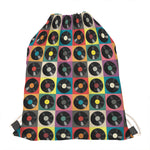Vintage Vinyl Records Pattern Print Drawstring Bag