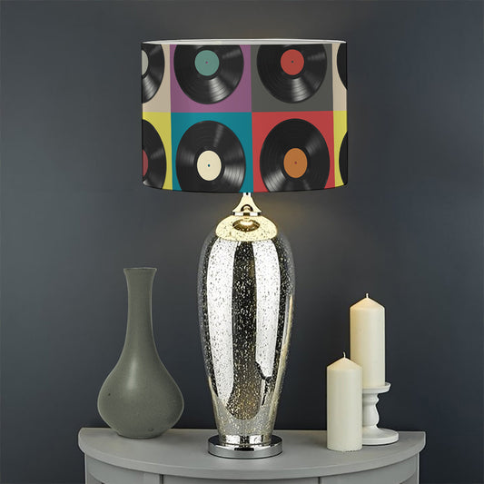 Vintage Vinyl Records Pattern Print Drum Lamp Shade