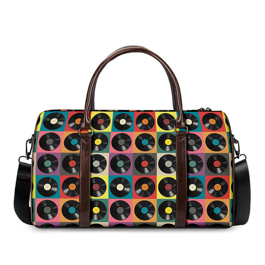 Vintage Vinyl Records Pattern Print Duffle Bag