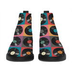 Vintage Vinyl Records Pattern Print Flat Ankle Boots
