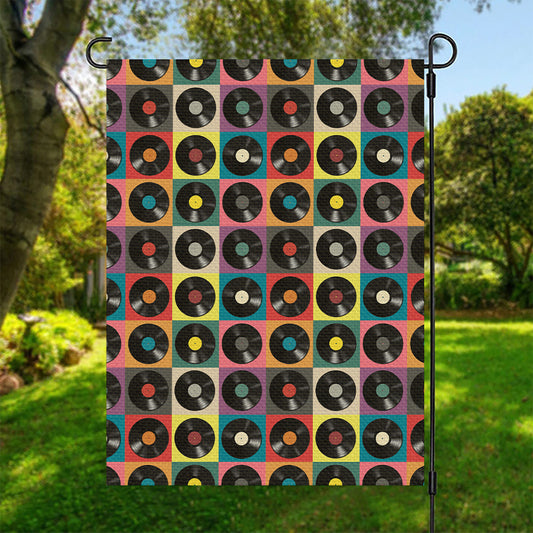 Vintage Vinyl Records Pattern Print Garden Flag