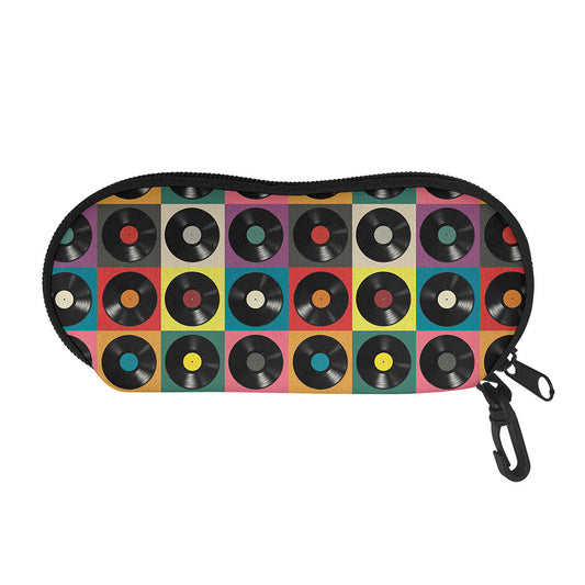 Vintage Vinyl Records Pattern Print Glasses Case
