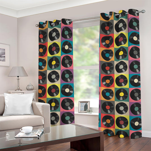 Vintage Vinyl Records Pattern Print Grommet Curtains