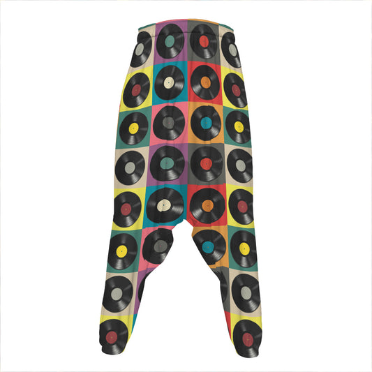 Vintage Vinyl Records Pattern Print Hammer Pants