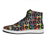 Vintage Vinyl Records Pattern Print High Top Leather Sneakers