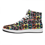 Vintage Vinyl Records Pattern Print High Top Leather Sneakers