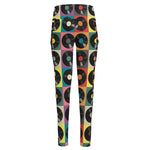 Vintage Vinyl Records Pattern Print High-Waisted Pocket Leggings
