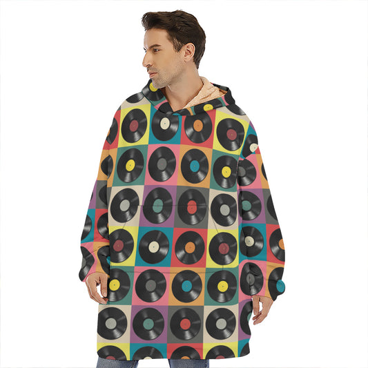 Vintage Vinyl Records Pattern Print Hoodie Blanket