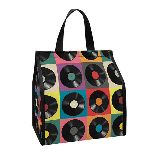 Vintage Vinyl Records Pattern Print Insulated Lunch Tote