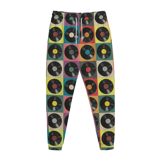 Vintage Vinyl Records Pattern Print Jogger Pants