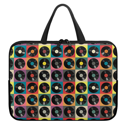 Vintage Vinyl Records Pattern Print Laptop Sleeve With Handle