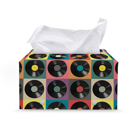 Vintage Vinyl Records Pattern Print Leather Tissue Box Cover