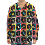 Vintage Vinyl Records Pattern Print Long Sleeve Baseball Jersey
