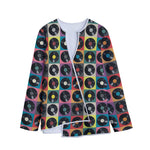 Vintage Vinyl Records Pattern Print Long Sleeve Short Coat