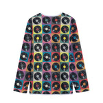 Vintage Vinyl Records Pattern Print Long Sleeve Short Coat