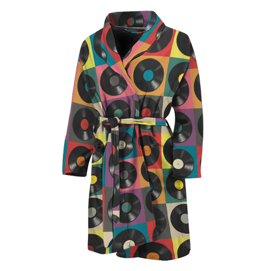 Vintage Vinyl Records Pattern Print Men's Bathrobe