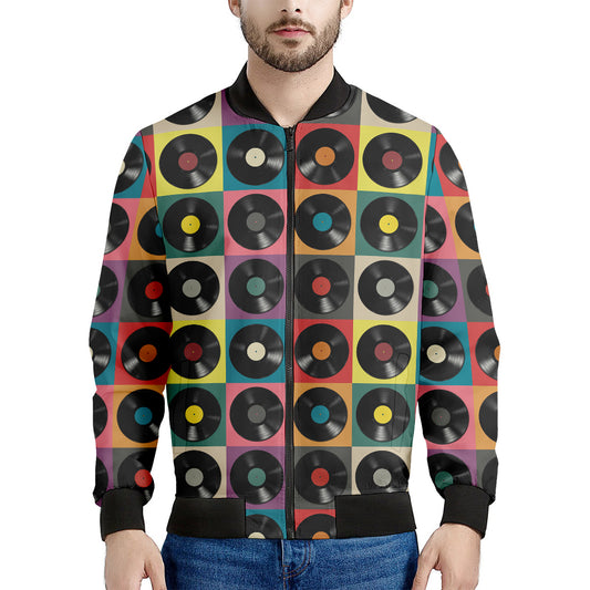 Vintage Vinyl Records Pattern Print Men's Bomber Jacket
