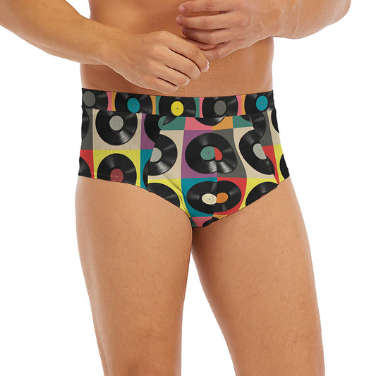 Vintage Vinyl Records Pattern Print Men's Briefs