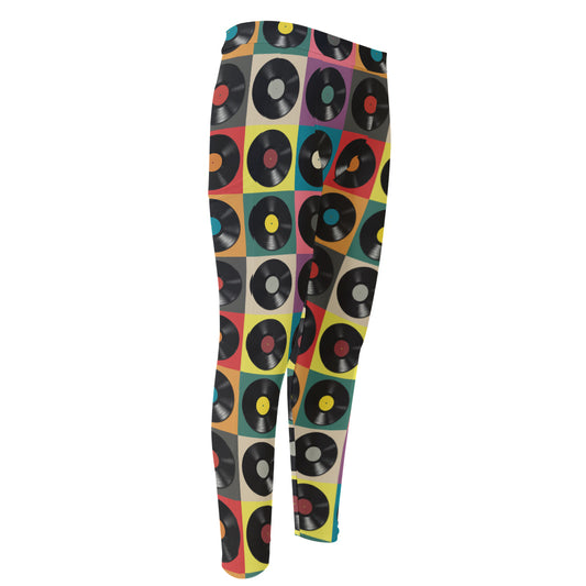 Vintage Vinyl Records Pattern Print Men's Compression Pants