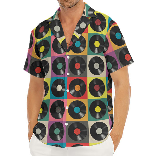 Vintage Vinyl Records Pattern Print Men's Deep V-Neck Shirt