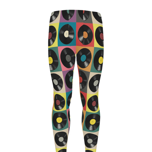 Vintage Vinyl Records Pattern Print Men's leggings