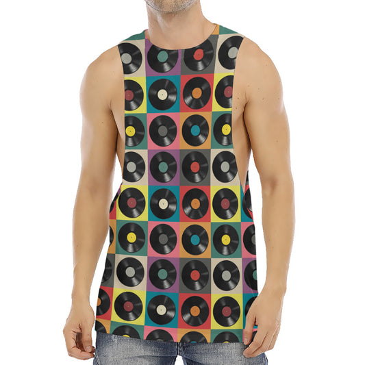 Vintage Vinyl Records Pattern Print Men's Muscle Tank Top
