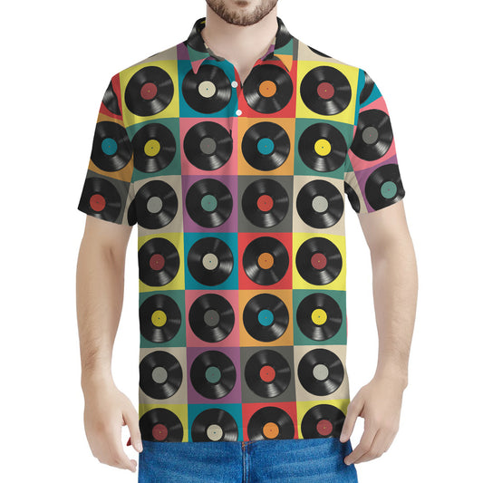 Vintage Vinyl Records Pattern Print Men's Polo Shirt
