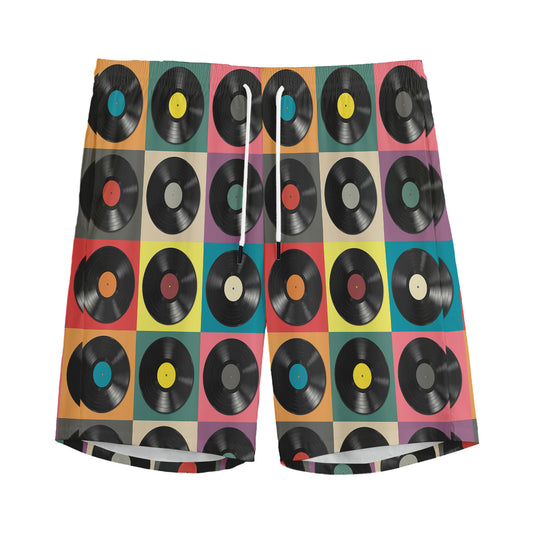 Vintage Vinyl Records Pattern Print Men's Sports Shorts