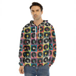 Vintage Vinyl Records Pattern Print Men's Velvet Pullover Hoodie