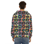 Vintage Vinyl Records Pattern Print Men's Velvet Pullover Hoodie