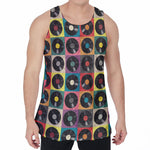 Vintage Vinyl Records Pattern Print Men's Velvet Tank Top